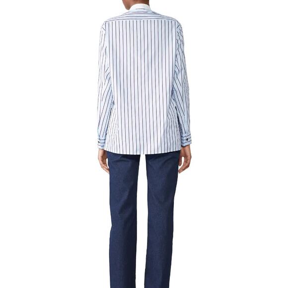 Rosetta Getty Tuxedo Shirt Women's 4 Blue White Long Sleeve High Neck Bib RTR - Picture 2 of 11